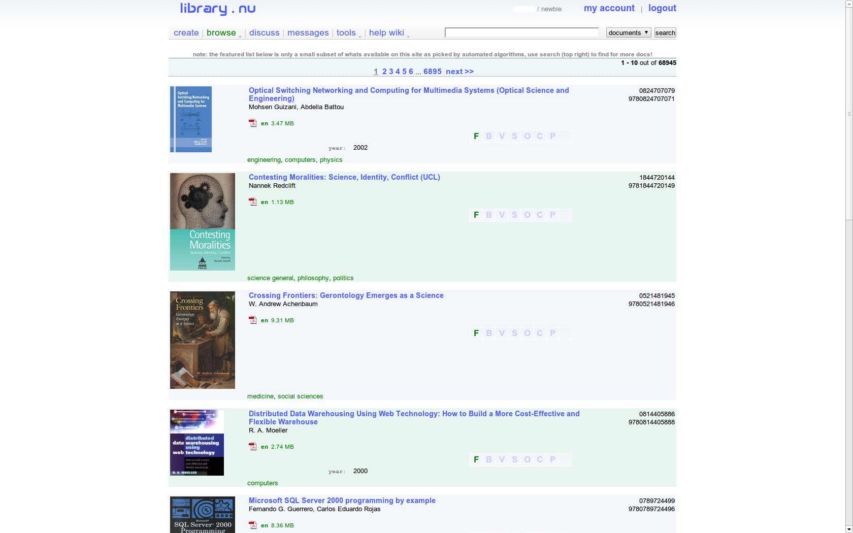 Screenshot of the Gigapedia / Library.nu front page